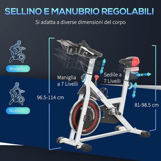 Cyclette per casa, bicicletta indoor silenziosa con resistenza regolabile, manubrio e sella regolabili, volano da 8 kg, portaoggetti, monitor LCD, portabottiglie, ruote