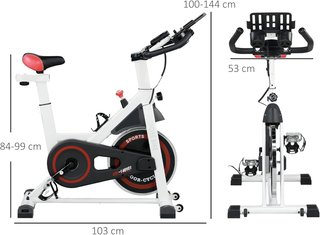 Cyclette per casa, bicicletta indoor silenziosa con resistenza regolabile, manubrio e sella regolabili, volano da 8 kg, portaoggetti, monitor LCD, portabottiglie, ruote