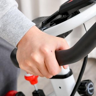 Cyclette per casa, bicicletta indoor silenziosa con resistenza regolabile, manubrio e sella regolabili, volano da 8 kg, portaoggetti, monitor LCD, portabottiglie, ruote
