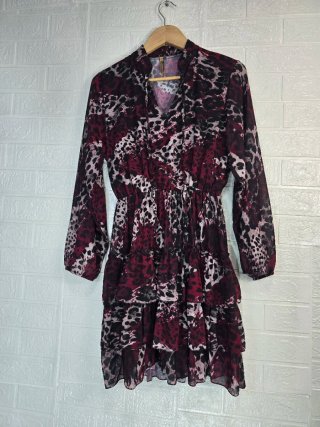 Vestido estampado leopardo multicor