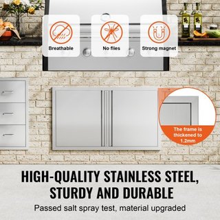 Puerta de Acceso para BBQ, Puerta Doble para Cocina Exterior de 914x534 mm, Puerta de Montaje Flush de Acero Inoxidable, Puerta Vertical de Pared con Mangos Rehundidos, para Isla de BBQ, Estación ...
