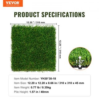 Set di lastre di erba artificiale interconnesse, 18 pezzi, 305x305mm, tappeto in erba sintetica autodrenante, pad decorativo per pavimenti, ideale per molteplici applicazioni in entrata...