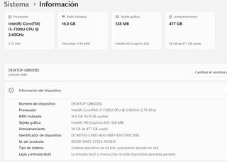 Dell Latitude 5480 Core I5 + 16GB + 512 NVME