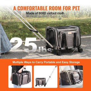 Transportín para Gatos con Ruedas, Transportín para Mascotas Aprobado por Aerolíneas con Mango Telescópico y Correa de Hombro, Transportín para Perros con Ruedas para Mascotas de hasta 25 lbs, con...