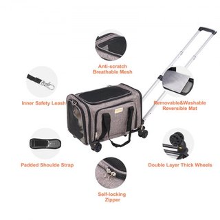 Transportín para Gatos con Ruedas, Transportín para Mascotas Aprobado por Aerolíneas con Mango Telescópico y Correa de Hombro, Transportín para Perros con Ruedas para Mascotas de hasta 25 lbs, con...