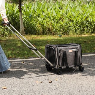 Transportín para Gatos con Ruedas, Transportín para Mascotas Aprobado por Aerolíneas con Mango Telescópico y Correa de Hombro, Transportín para Perros con Ruedas para Mascotas de hasta 25 lbs, con...