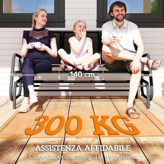 Panca a Dondolo da Giardino in Metallo e Tessuto Traspirante, 3 Posti, Nero, 147x70x85cm