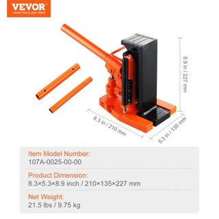 Gato Hidráulico de Punta, 2.5 Toneladas/2268 kg en Punta, Capacidad de Elevación de Gato de Máquina de 5 Toneladas/4536 kg en la Parte Superior, Altura de Punta de 0.8-5.3 in/2-13.5 cm, Altura Sup...
