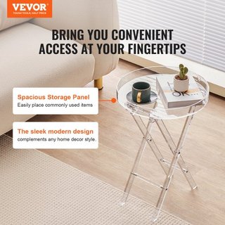 Mesa de bandeja plegable de acrílico, mesa auxiliar de acrílico con patas en X plegables, mesa lateral de acrílico transparente para café, bebida, comida, bocadillos utilizada en sala de estar, do...