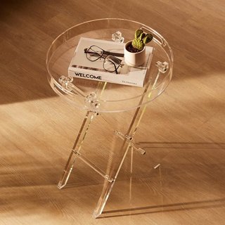 Mesa de bandeja plegable de acrílico, mesa auxiliar de acrílico con patas en X plegables, mesa lateral de acrílico transparente para café, bebida, comida, bocadillos utilizada en sala de estar, do...