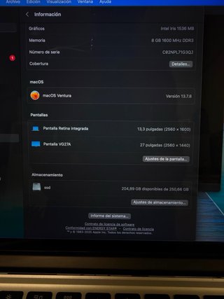 MacBook Pro 2015 BATERIA NUEVA/ 8GB RAM/ 256GB SSD