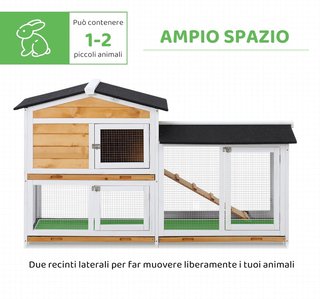 Jaula para Conejos de Exterior con Puertas Múltiples, Conejera de Madera de Abeto con Rampa, Casita para Conejos y Espacio Abierto Cercado, Amarillo y Negro