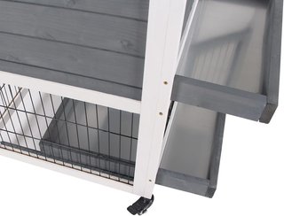 Conejera Interior de Madera de Abeto con Ruedas, Bandejas Extraíbles y Casa para Conejos con Rampa, 110X50X88 Cm, Gris y Blanco