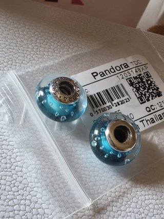 Lote 2 Cuentas Pandora Cristal Murano Azul