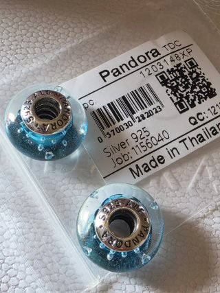 Lote 2 Cuentas Pandora Cristal Murano Azul