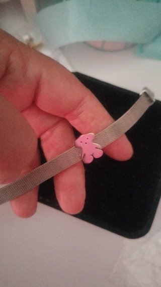 Pulsera plata con charm oso rosa