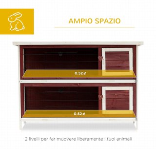 Conejera Exterior de Madera, Jaula para Conejos, Cobayas y Roedores Impermeable 136.4X50X93Cm Marrón