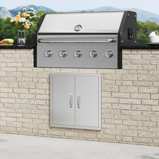 Puerta de Acceso BBQ, Puerta Doble para Cocina Exterior de 610x610 mm, Puerta de Montaje Flush de Acero Inoxidable, Puerta Vertical de Doble Pared con Manijas y Ganchos, para Isla BBQ, Estación de...