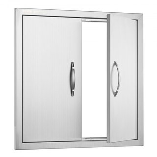 Puerta de Acceso BBQ, Puerta Doble para Cocina Exterior de 610x610 mm, Puerta de Montaje Flush de Acero Inoxidable, Puerta Vertical de Doble Pared con Manijas y Ganchos, para Isla BBQ, Estación de...