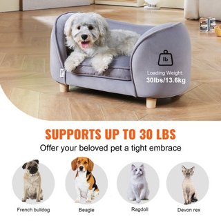 Sofá para Mascotas, Sofá para Perros Pequeños y Gatos, Cama Sofá de Perro de Terciopelo Suave, Sofá para Gatos de Carga de 66 lbs, Gris Oscuro