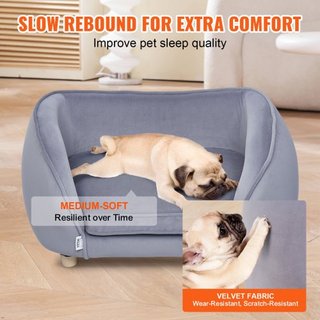 Sofá para Mascotas, Sofá para Perros Pequeños y Gatos, Cama Sofá de Perro de Terciopelo Suave, Sofá para Gatos de Carga de 66 lbs, Gris Oscuro