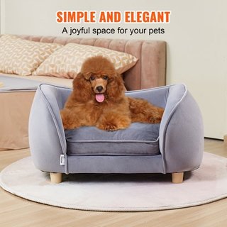 Sofá para Mascotas, Sofá para Perros Pequeños y Gatos, Cama Sofá de Perro de Terciopelo Suave, Sofá para Gatos de Carga de 66 lbs, Gris Oscuro