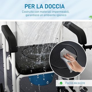 Silla de Ruedas Con WC Impermeable 4 en 1, Silla Cómoda WC para Ancianos y Discapacitados Con Ruedas, Freno y Porta Rollos, Carroza Silla Para Ducha Baño Con Reposapiés Plegables y Apoyabrazos, Negro