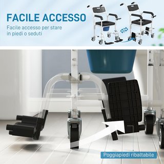 Silla de Ruedas Con WC Impermeable 4 en 1, Silla Cómoda WC para Ancianos y Discapacitados Con Ruedas, Freno y Porta Rollos, Carroza Silla Para Ducha Baño Con Reposapiés Plegables y Apoyabrazos, Negro