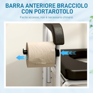 Silla de Ruedas Con WC Impermeable 4 en 1, Silla Cómoda WC para Ancianos y Discapacitados Con Ruedas, Freno y Porta Rollos, Carroza Silla Para Ducha Baño Con Reposapiés Plegables y Apoyabrazos, Negro