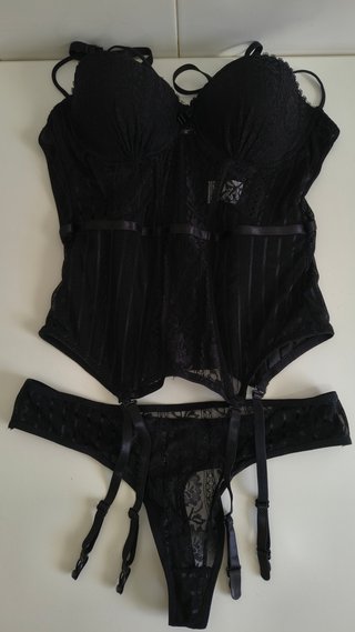 Conjunto Lenceria Encaje Negro Varsbaby