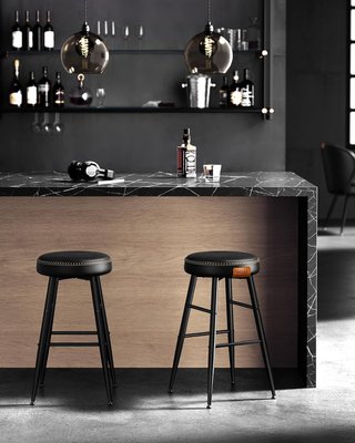 Taburetes de Cocina, Set de 4 Taburetes Altos de Bar, Sillas de Cocina, PU con Costura, Moderno de Mediados de Siglo, Altura 63 cm, Fácil de Montar, Negro Tinta