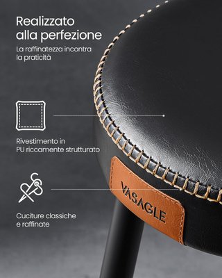 Taburetes de Cocina, Set de 4 Taburetes Altos de Bar, Sillas de Cocina, PU con Costura, Moderno de Mediados de Siglo, Altura 63 cm, Fácil de Montar, Negro Tinta