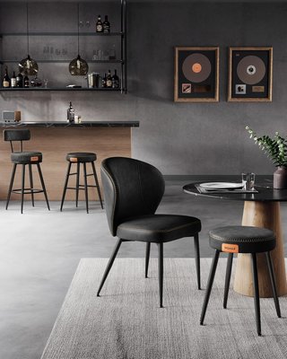 Taburetes de Cocina, Set de 4 Taburetes Altos de Bar, Sillas de Cocina, PU con Costura, Moderno de Mediados de Siglo, Altura 63 cm, Fácil de Montar, Negro Tinta