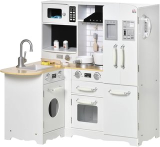 Cocina de Juguete para Niños de 3-6 Años en Madera con Sonidos, 14 Accesorios, Horno, Fregadero y Nevera, 82X65X87Cm, Blanco