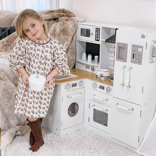 Cocina de Juguete para Niños de 3-6 Años en Madera con Sonidos, 14 Accesorios, Horno, Fregadero y Nevera, 82X65X87Cm, Blanco