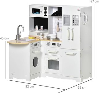 Cocina de Juguete para Niños de 3-6 Años en Madera con Sonidos, 14 Accesorios, Horno, Fregadero y Nevera, 82X65X87Cm, Blanco