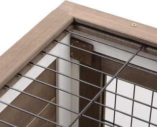 Conejera Interior de Madera de Abeto con Ruedas, Bandejas Extraíbles y Casa para Conejos con Rampa, 110X50X88 Cm, Marrón y Blanco