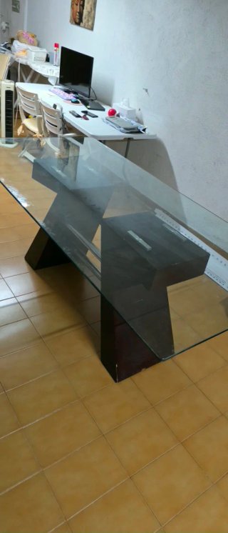 Mesa comedor wengue cristal y 6 sillas