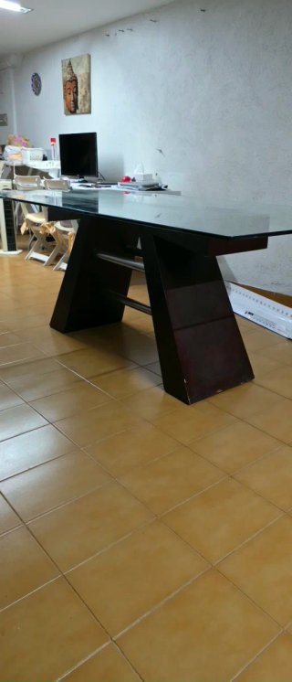 Mesa comedor wengue cristal y 6 sillas