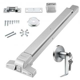 Cerraduras de Puerta con Barra de Empuje, Barras de Pánico de Acero al Carbono para Puertas de Salida, con Palanca Exterior y 3 Llaves, Dispositivo de Salida de Emergencia para Puertas de Metal y ...