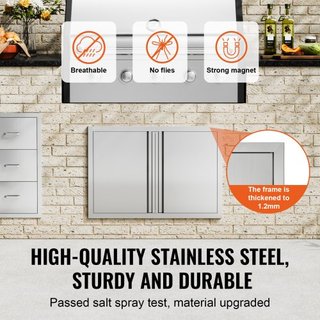 Puerta de Acceso para BBQ, Puerta Doble para Cocina Exterior de 774x532 mm, Puerta de Montaje Flush de Acero Inoxidable, Puerta Vertical de Pared con Mangos Rehundidos, para Isla de BBQ, Estación ...