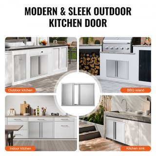 Puerta de Acceso para BBQ, Puerta Doble para Cocina Exterior de 774x532 mm, Puerta de Montaje Flush de Acero Inoxidable, Puerta Vertical de Pared con Mangos Rehundidos, para Isla de BBQ, Estación ...