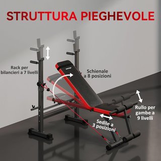 Banco de Gimnasio Multifuncional Con Asiento, Soporte para Barra y Respaldo Ajustables, Banco de Pesas Con Estación de Fondos, Extensión de Piernas, Abdominales, 2 Bandas, Carga 420Kg, Entrenamien...