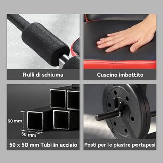 Banco de Gimnasio Multifuncional Con Asiento, Soporte para Barra y Respaldo Ajustables, Banco de Pesas Con Estación de Fondos, Extensión de Piernas, Abdominales, 2 Bandas, Carga 420Kg, Entrenamien...