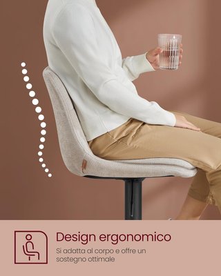 Conjunto de 2 Taburetes de Bar, Sillas de Bar Giratorias Ajustables en Altura, Terciopelo, Sillas de Cocina con Respaldo y Reposapiés, Comedor, Barra, Acero, Blanco Crema LJB195W02