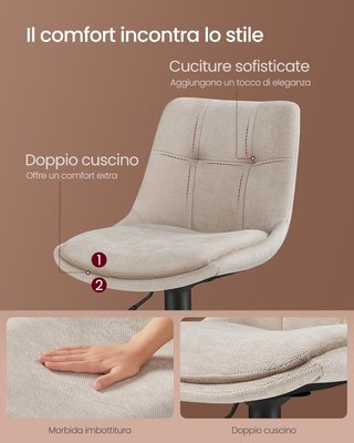 Conjunto de 2 Taburetes de Bar, Sillas de Bar Giratorias Ajustables en Altura, Terciopelo, Sillas de Cocina con Respaldo y Reposapiés, Comedor, Barra, Acero, Blanco Crema LJB195W02