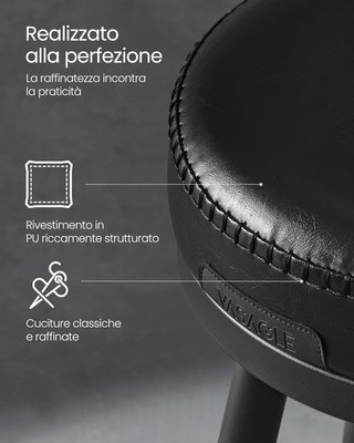 Conjunto de 2 Sillas de Cocina, Taburetes de Bar Giratorios con Respaldo, Sillas de Cocina, Tapizado con Costura, Estilo Moderno de Mediados de Siglo, Altura 65 cm, Negro Tinta
