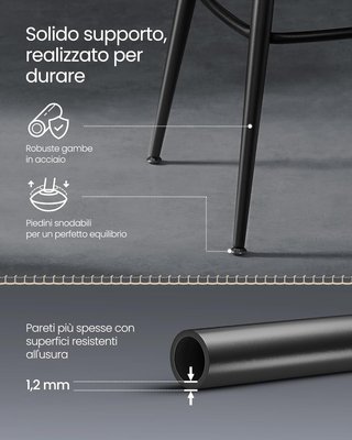 Conjunto de 2 Sillas de Cocina, Taburetes de Bar Giratorios con Respaldo, Sillas de Cocina, Tapizado con Costura, Estilo Moderno de Mediados de Siglo, Altura 65 cm, Negro Tinta