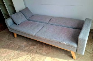 Sofá-cama 3 plazas tela y madera