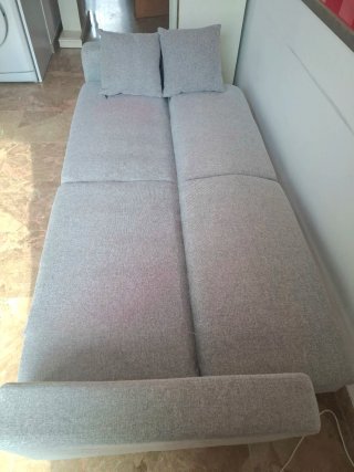 Sofá-cama 3 plazas tela y madera